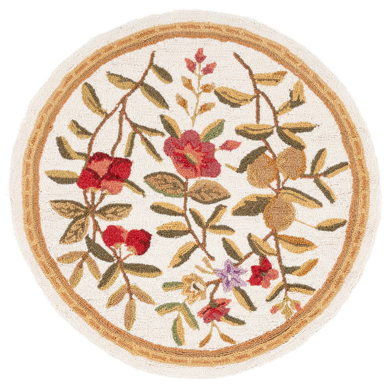 Tapis en laine crocheté à la main à motif floral Kinchen, Rond 3 pi