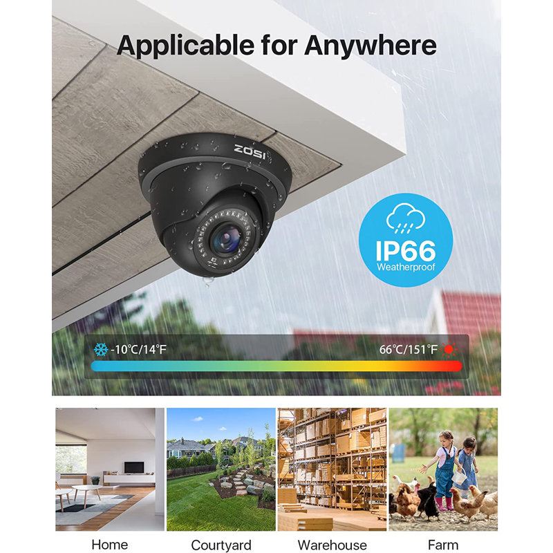 Système de caméra de sécurité 8CH DVR avec 1 To de disque dur, 4 caméscopes d'extérieur avec fil 2MP, détection de mouvement