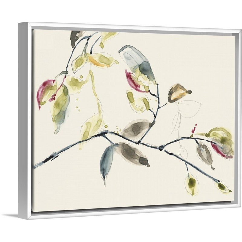 Feuille de branche II, art mural, Toile avec cadre blanc, H 13 po x l 16 po