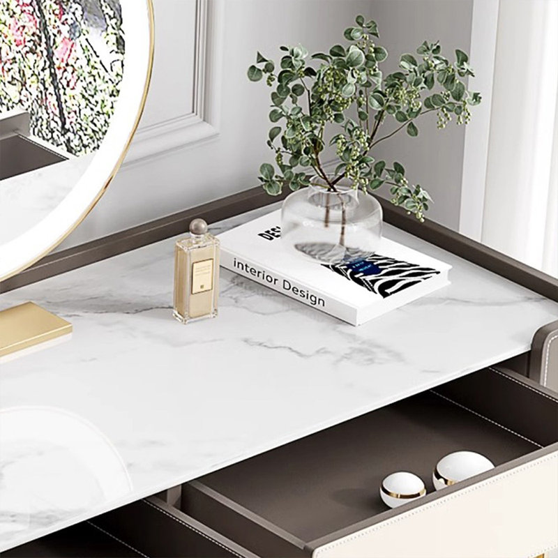 Coiffeuse de maquillage avec miroir lumineux, 5 tiroirs
