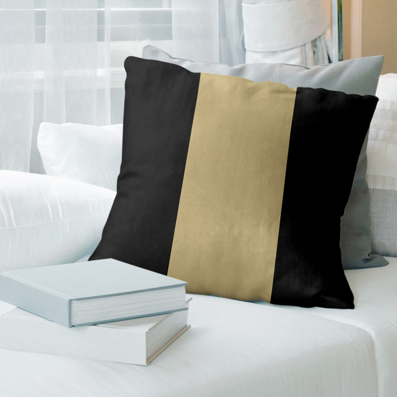 Coussin en suède Colorado, 18 po x 18 po, Noir / doré / noir