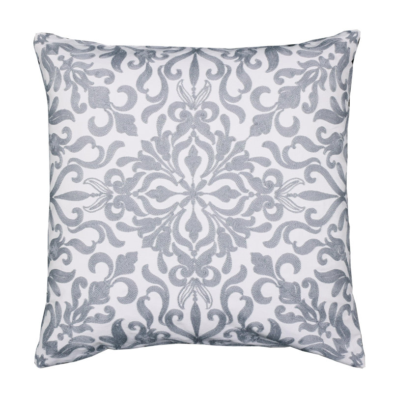 Floral Cotton Throw Pillow, Silver, 20" x 20"