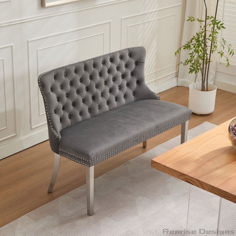 Banc en velours pour causeuse double, Gris, Argent argent