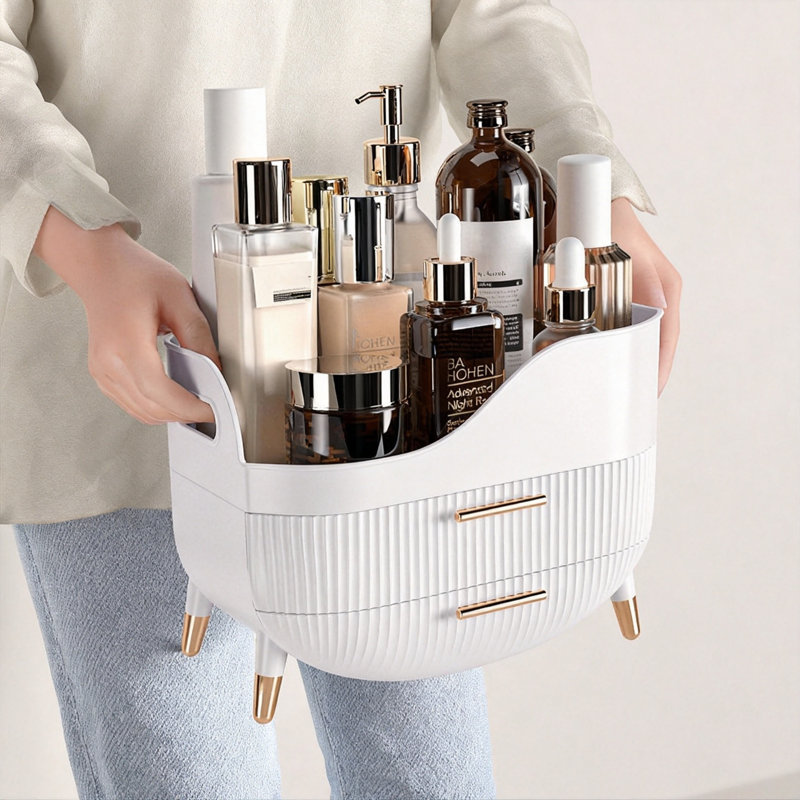 Organisateur de maquillage avec tiroirs, boîte de rangement pour les soins de la peau avec poignée, 1 unité, (blanc)