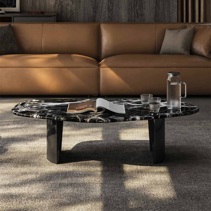 Table basse irrégulière en marbre, H 15,7 po x L 59,1 po x l 31,5 po, Noir / blanc