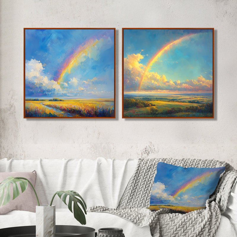 «Rainbow After The Rain I» - art mural arc-en-ciel - ensemble d'art mural traditionnel 2 pièces, H 30 po x l 61 po, Brun