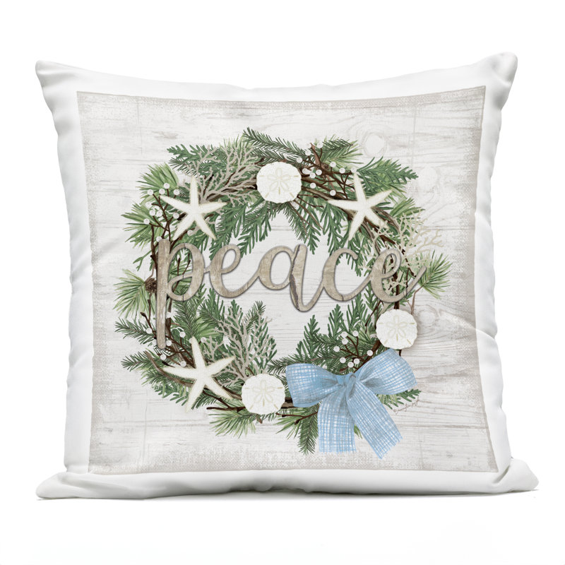 Coussin Coastal Christmas Joy Wreath, imprimé par Jennifer Pugh