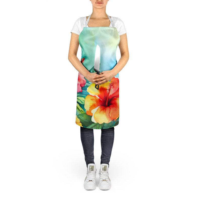 Tennessee Iris in Watercolor Apron, Orange Hawaii Hawaiian Hibiscus