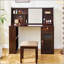 Ensemble de coiffeuse élégant avec miroir lumineux réglable 3 modes, coiffeuse moderne avec grandes tablettes et tiroir