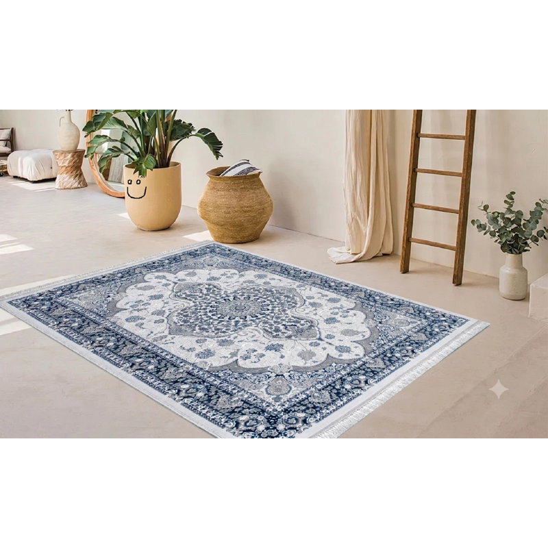 Floral Flokati, Blue, Rectangle 80 cm x 150 cm