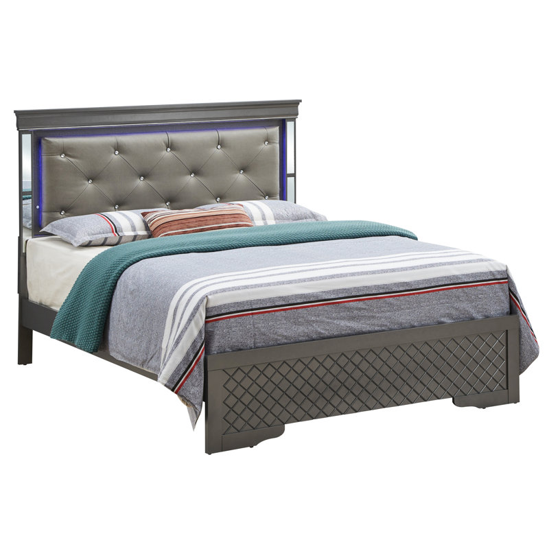 Lit chic pour chambre à coucher, Noir, Double