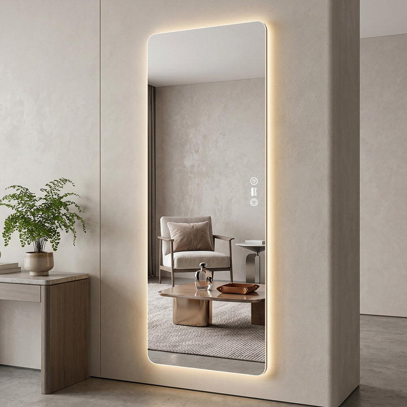 Radar Motion Sensor LED Full-Length Mirror, 71" x 32" Frameless 3-Color Dimmable Backlit Wall Mirror, 71" H x 31" W x 1.18" D