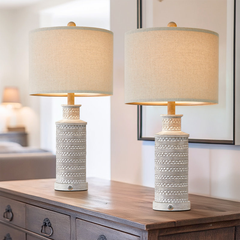 Lampe de table 24,5 ＂rétro tactile à intensité variable avec USB pour lampe de chevet de chambre à coucher (ampoule incluse)