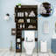 Rangement autoportant au-dessus de la toilette, armoire de rangement de salle de bain à 6 niveaux avec tablettes réglables, portes de grange-1445988609