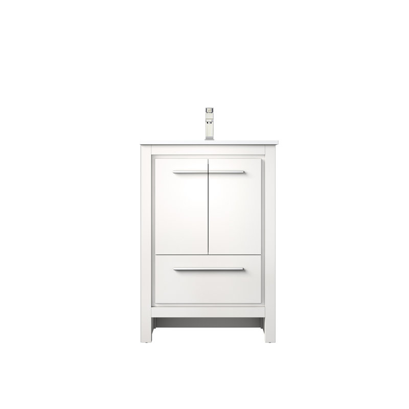 White Bath Vanity With Quartz Top And Brushed Nickel Faucet, Functional Design - 24"w X 20"d Compact