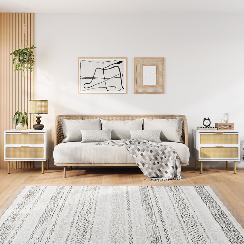 4 Pieces Rattan Boho Bedroom Set, 4 Pcs: 2 Nightstands, 2 Dressers