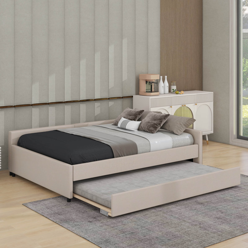 Upholstered Platform Bed With USB And Trundle, Full
