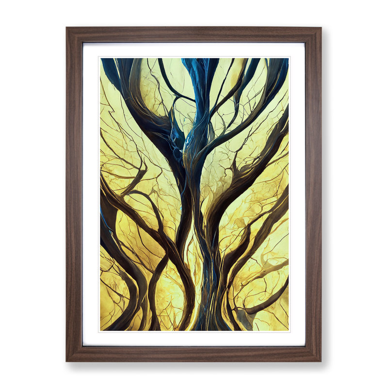 The Abstract Trees No.4 - Wall Art, 66cm H x 48cm W, Walnut Framed Paper, White