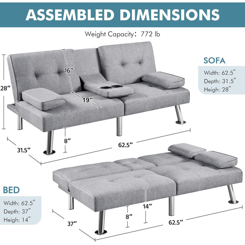 Sharida 3 Seater Sofa Bed, Gray