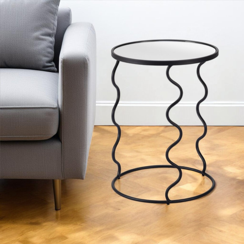 Bastia Black Round Glass and Metal Accent Table