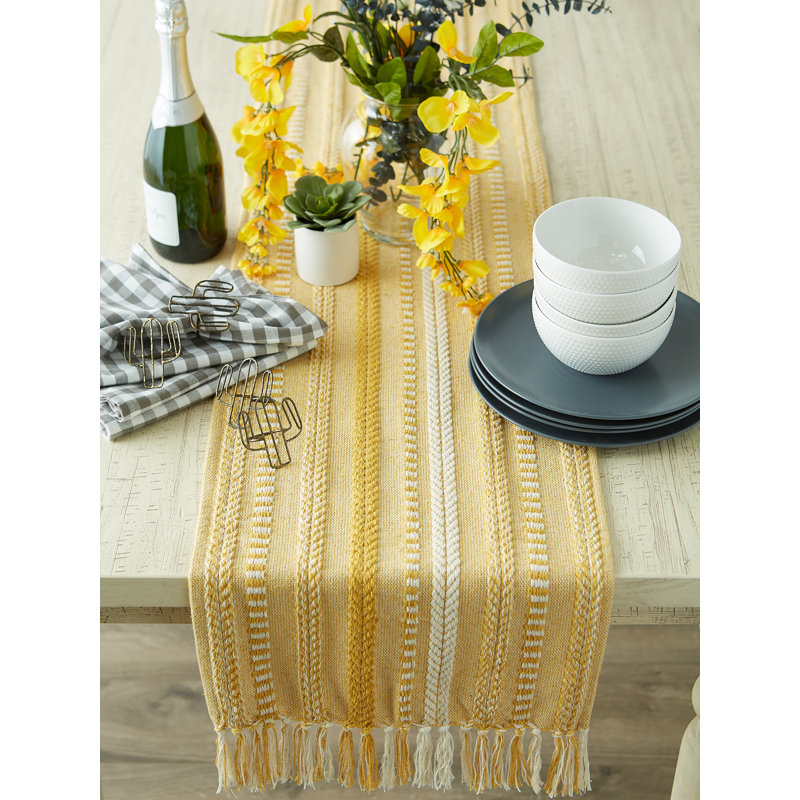Leore Striped 100% Cotton Table Runner, 72" x 15", Gold