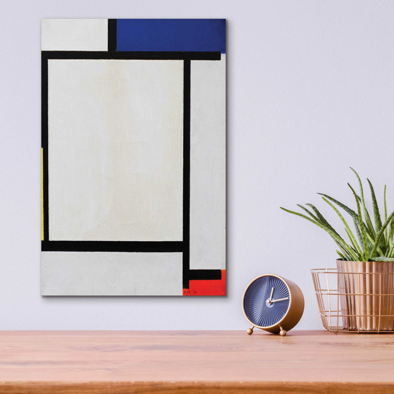 "Composition avec bleu, noir, jaune et rouge" par Piet Mondrian, H 16 po x l 12 po x P 0,13 po