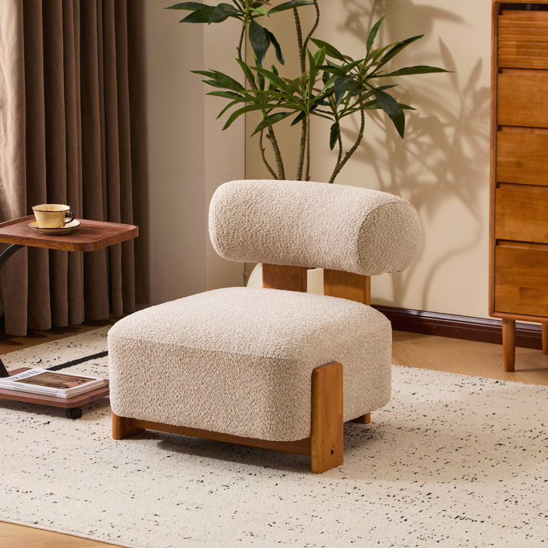 Lounge Chair With Solid Wood Frame, Almond