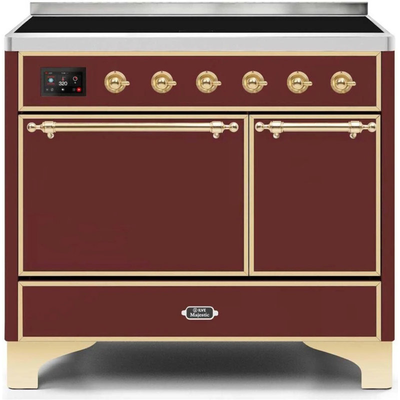 ILVE Majestic II Series 40 inch Induction Range with 6 Induction Elements (Glass Door), Burgundy/Brass