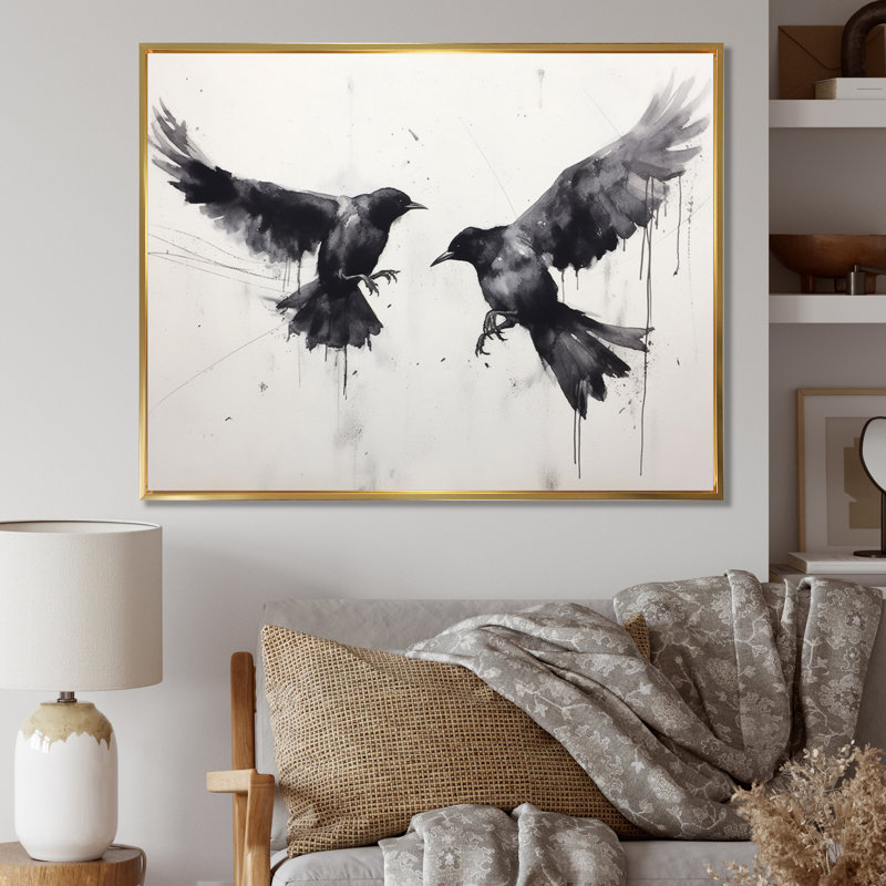 Impression sur toile, corbeau mystique - Mystic Ravens I, H 12 po x l 20 po x P 1 po, Cadre flottant doré