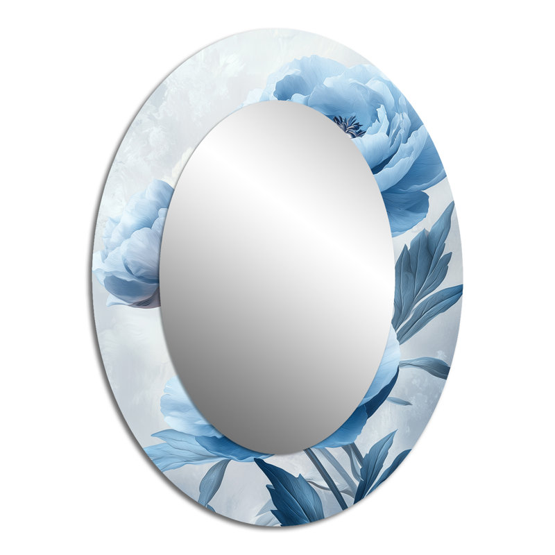Miroir mural bleu traditionnel en velours pivoines Blooms III, 40 po x 30 po
