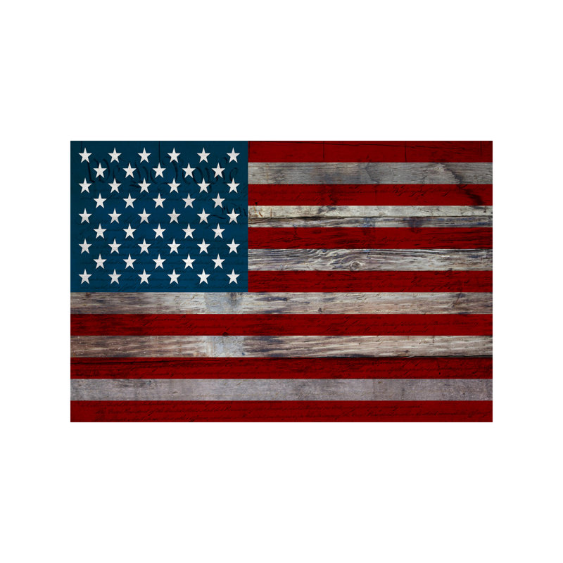Usa Flag On Wood Boards (U.S. Constitution Background) I - Print on Canvas, 66.04 cm H x 45.72 cm W x 1.91 cm D