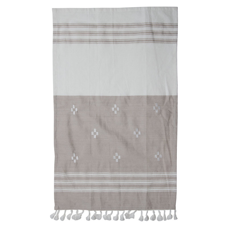 Cotton Stripe Embroidered Tea Towel Kitchen Towel, Gray