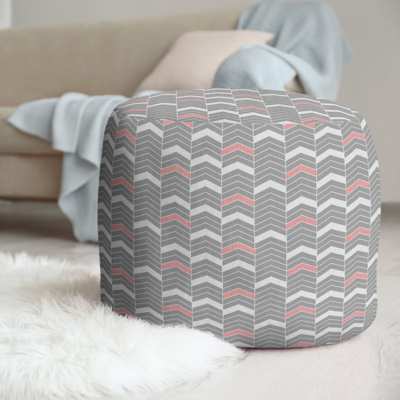 Upholstered Pouf, Red Accent