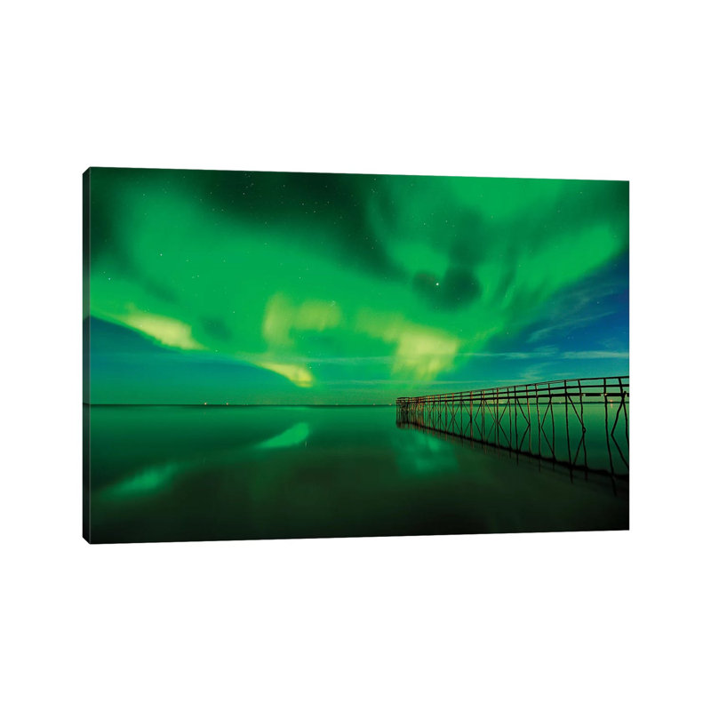 Canada, Manitoba, Winnipeg. Northern Lights Reflected In Lake Winnipeg. by Jaynes Gallery - Wrapped Canvas Print