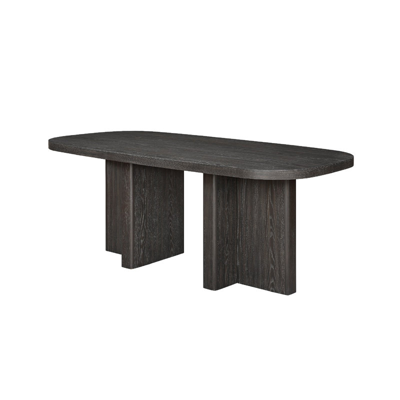 Table de salle à manger Mez, plateau rectangulaire de 78 pouces, base à double piédestal, noir ébène