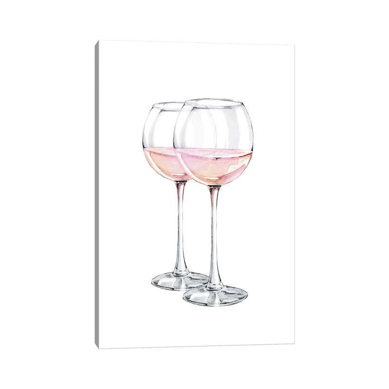 Pink Wine Glasses - Wrapped Canvas Painting, 20.32 cm H x 30.48 cm W