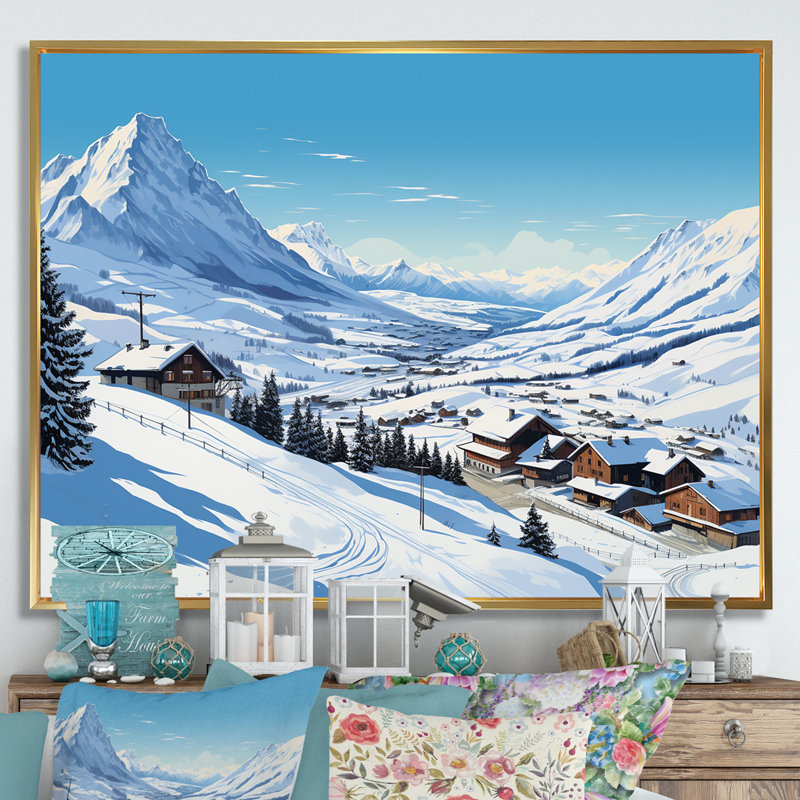 Alpinisme Solitude Winter Glow II - montagnes d'hiver, impressions sur toile, Cadre flottant doré, H 24 po x l 32 po x P 1 po