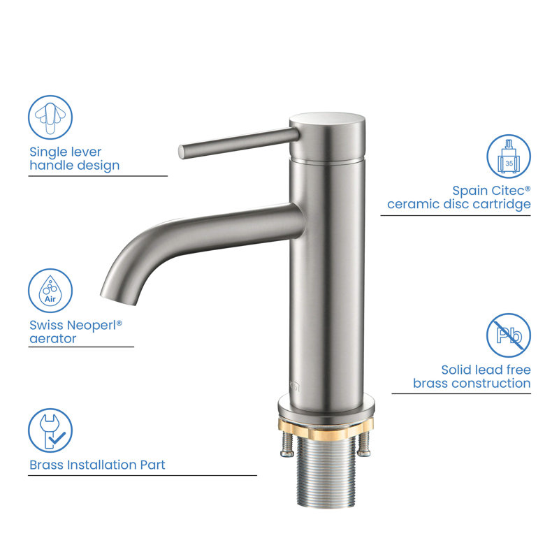 Circular Single-handle Bathroom Faucet, Brushed Nickel, Drain Assembly Included