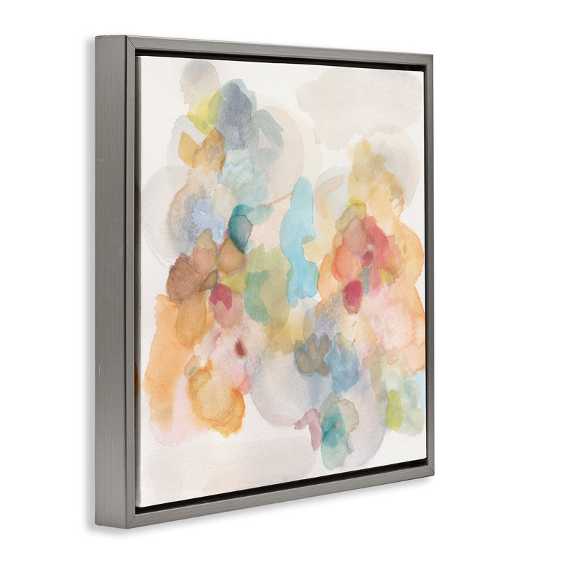 Douce éclaboussure d'aquarelle abstraite, Cadre flottant gris lustré, H 18 po x l 18 po