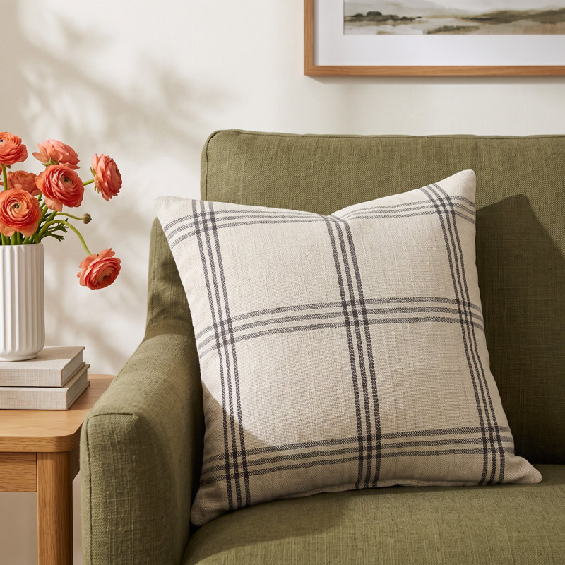 Square Plaid Cotton Pillow Cover, Pillow Cover Only - No Insert