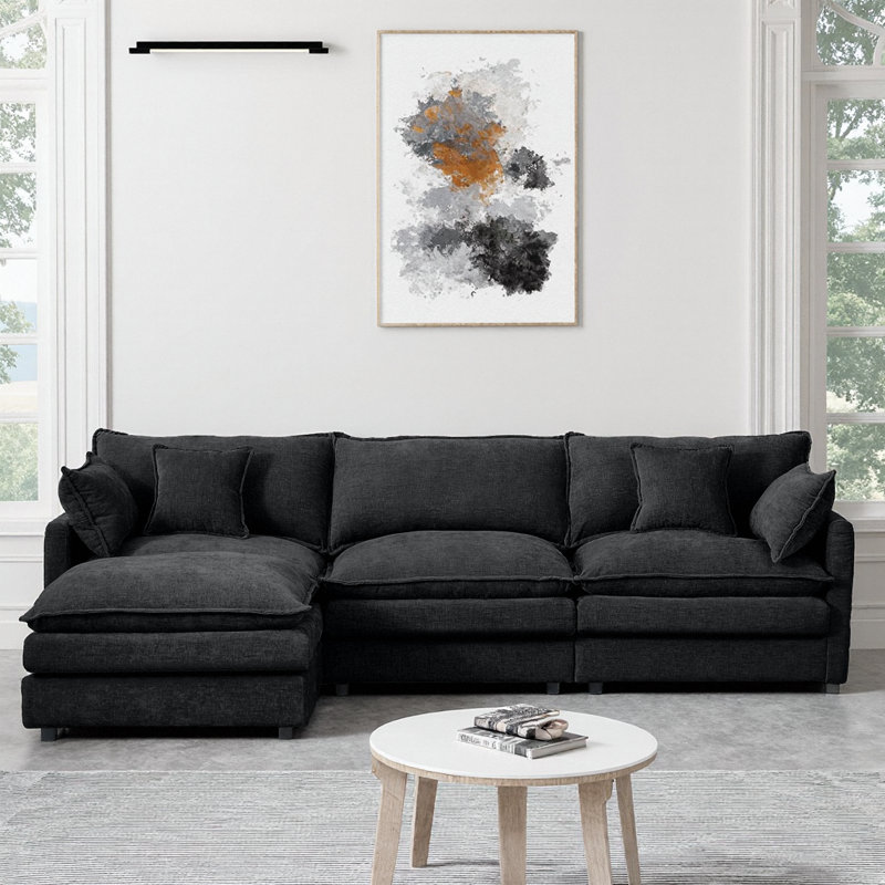102" Chenille L-Shape Modular Sectional – Memory-Foam Cloud Seats, Movable Ottoman, DIY Bed or Chaise. No-Tool 30-Min Assembly