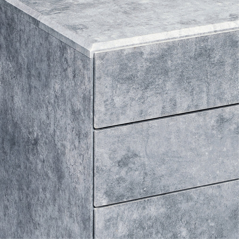 Classeur de bureau en argent, faux béton et 3 rangements fonctionnels avec finition pour