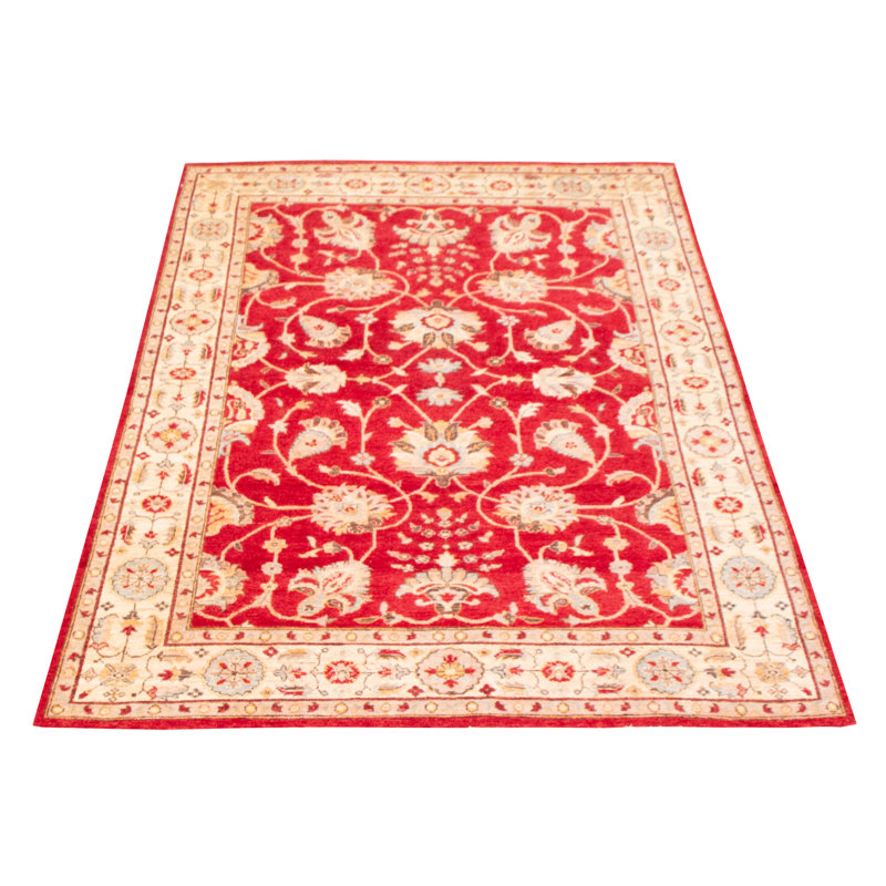 Tapis rouge foncé en laine noué à la main de conception unique 6 pi 1 po x 9 pi 1 po Yuri