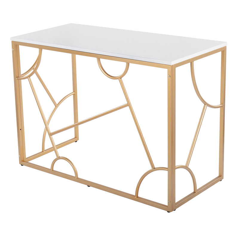 White and Gold Geometric Metal Frame Writing Desk