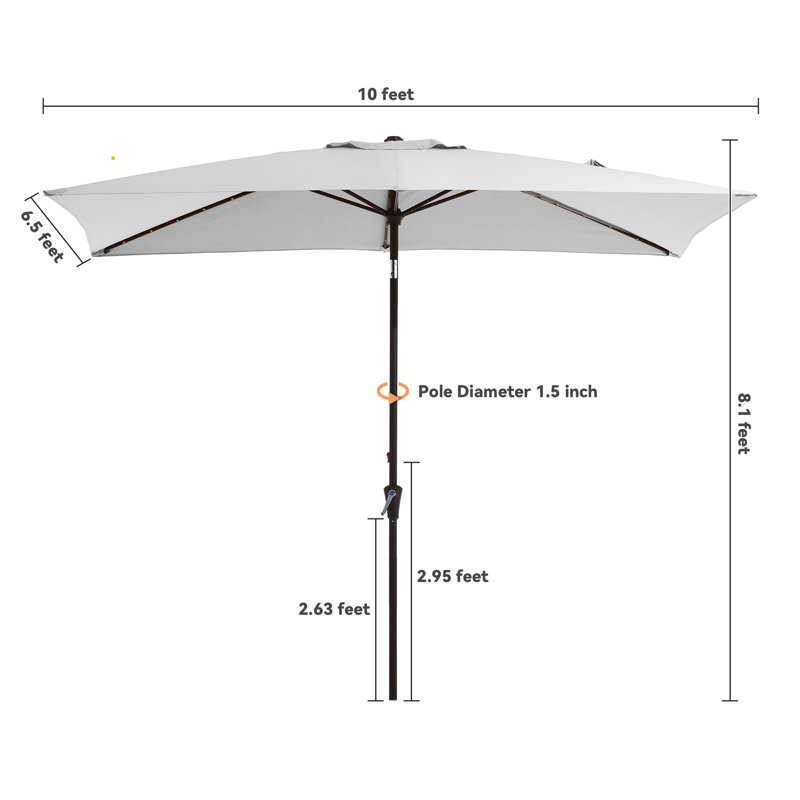 Parasol lumineux de marché rectangulaire d'extérieur 6,5 x 10 pi, Gris clair