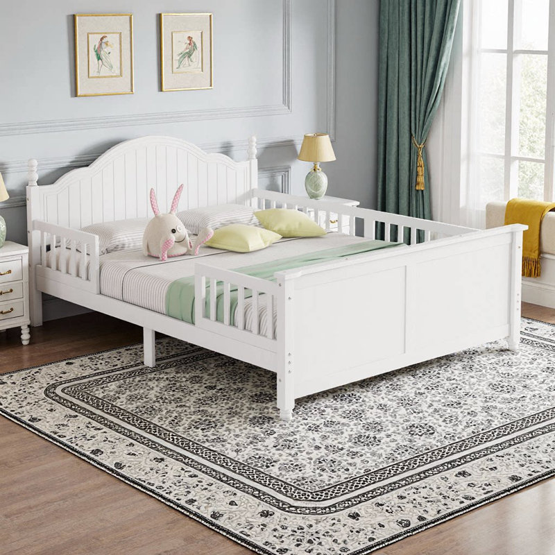 Lit simple / double à profil bas avec rails de sécurité amovibles, espace de rangement et tête de lit - Conception convertible pour les enfants en pleine croissance