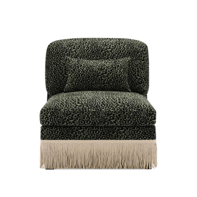 Canapé 31 po en chenille sans accoudoirs à imprimé léopard - Canapé modulaire modulaire avec garniture à pampilles, siège profond, mousse haute densité, fauteuil d'appoint de salon