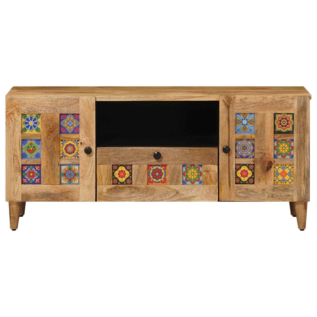 TV Cabinet With Drawer With Storage With Door Solid Mango Wood Modern