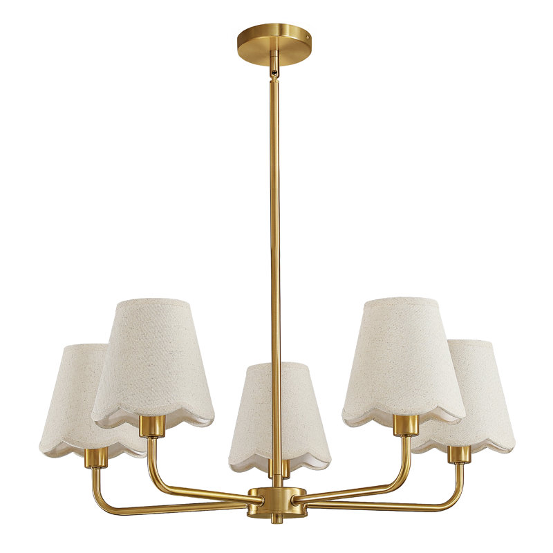 5-Light Modern Dimmable Chandelier With Fabric Shades, Brushed Gold