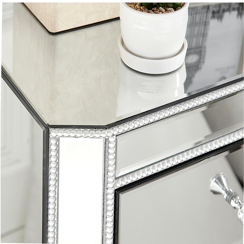 Table de chevet à 3 tiroirs avec table de chevet, table de bout moderne, table de chevet avec miroir, table d'appoint avec miroir pour le salon, la chambre à coucher et le vestibule l 17,7 po x P 13,8 po x H 23,6 po